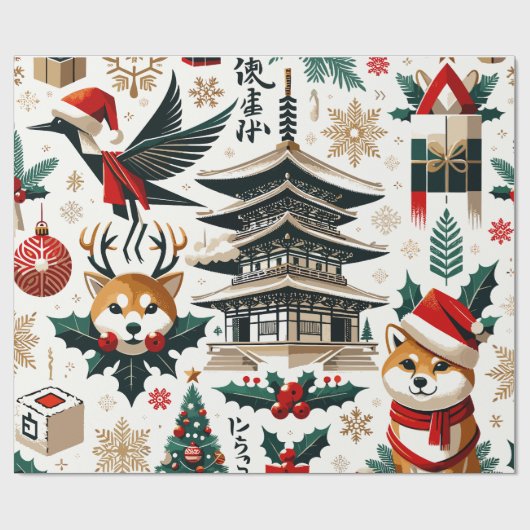 Kerstmis Design Patroon - Japan Thema 2 Cadeaupapier (Vlak)