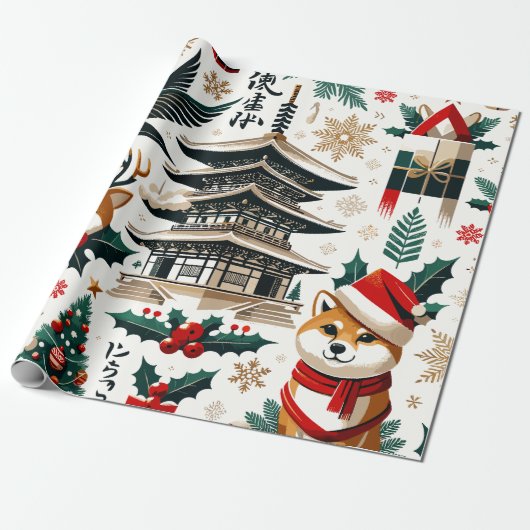 Kerstmis Design Patroon - Japan Thema 2 Cadeaupapier (Uitgerold)