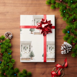 Kerstmis deur groenblijvende inpakpapier verwelkom