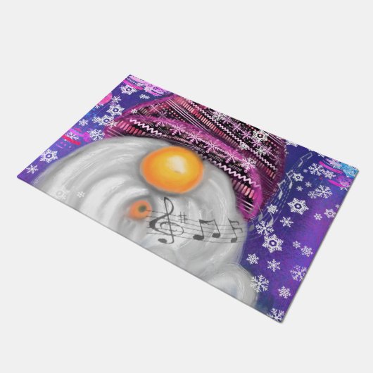 Kerstmis Deurmat met Happy Singing Gnome (Schuin)