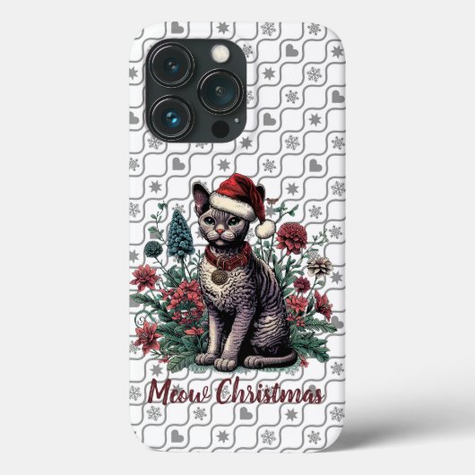 Kerstmis Devon Rex Kat: Santa Hoed en Bloemen Case-Mate iPhone Case (Achterkant)