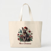 Kerstmis Devon Rex Kat: Santa Hoed en Bloemen Grote Tote Bag (Voorkant)
