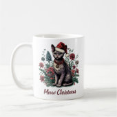 Kerstmis Devon Rex Kat: Santa Hoed en Bloemen Koffiemok (Links)