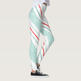 Kerstmis Diagonale Strepen Mint Groen ID440 Leggings
