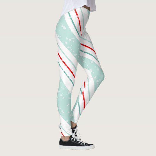 Kerstmis Diagonale Strepen Mint Groen ID440 Leggings (Rechts)