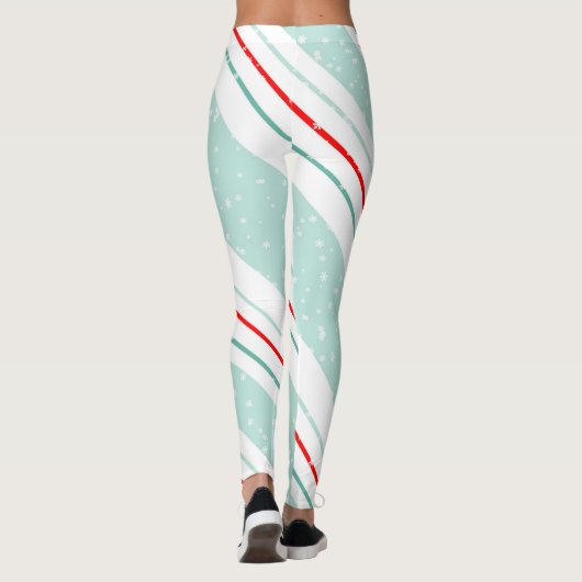 Kerstmis Diagonale Strepen Mint Groen ID440 Leggings (Achterkant)