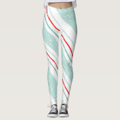 Kerstmis Diagonale Strepen Mint Groen ID440 Leggings (Voorkant)