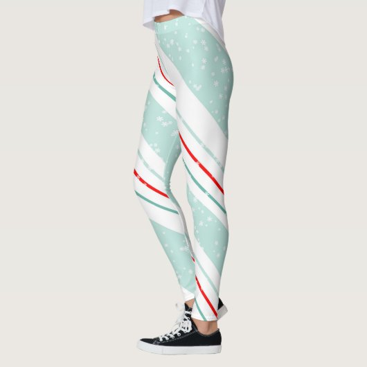 Kerstmis Diagonale Strepen Mint Groen ID440 Leggings (Links)