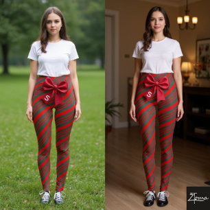 Kerstmis Diagonale Strepen Rood Groen Lint Leggings