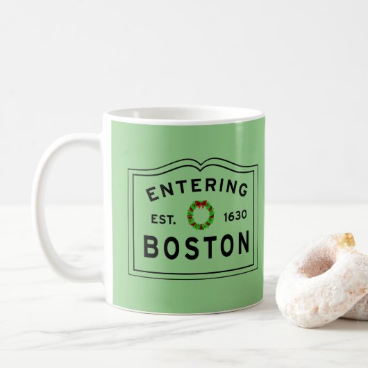 Kerstmis die Boston betreedt Koffiemok (Met donut)