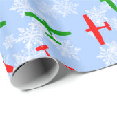 Kerstmis die door sneeuwvlokken vliegt cadeaupapier (Rol Hoek)