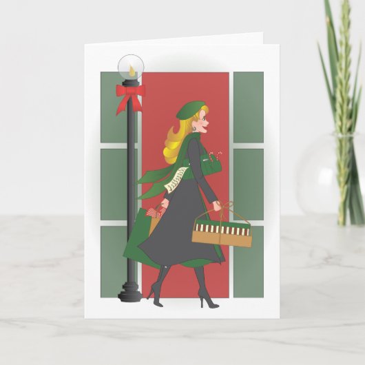 Kerstmis die in de Stad winkelen Feestdagen Kaart (Voorkant)