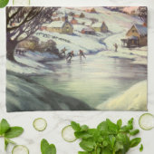 Kerstmis, diepgevroren meer met ijsboers theedoek (Gevouwen)