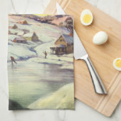 Kerstmis, diepgevroren meer met ijsboers theedoek (Quarter Fold)