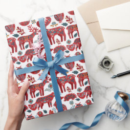 Kerstmis Dieren Folk Art in Boslandschap Cadeaupapier