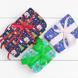 Kerstmis Dierentuin Dieren In Blauw Inpakpapier Vel