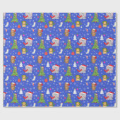 Kerstmis Dierentuin Dieren In Hemelsblauw Cadeaupapier (Vlak)