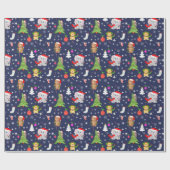Kerstmis Dierentuin Dieren In Marineblauw Cadeaupapier (Vlak)