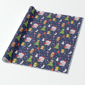 Kerstmis Dierentuin Dieren In Marineblauw Cadeaupapier (Uitgerold)