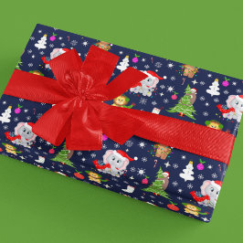 Kerstmis Dierentuin Dieren In Marineblauw Cadeaupapier