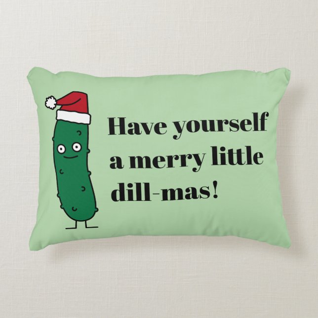 Kerstmis Dilloogpickle met een Kerstmanhoed Accent Kussen (Voorkant)
