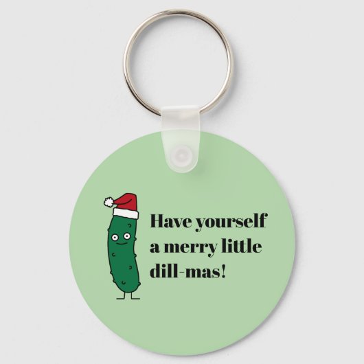 Kerstmis Dilloogpickle met een Kerstmanhoed Sleutelhanger (Voorkant)