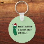 Kerstmis Dilloogpickle met een Kerstmanhoed Sleutelhanger (Voorkant)