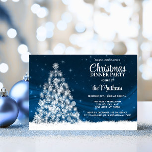 KERSTMIS DINER PARTY Blauw Wit Lichten Boom Kaart