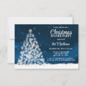 KERSTMIS DINER PARTY Blauw Wit Lichten Boom Kaart (Voorkant)