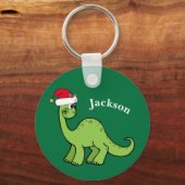 Kerstmis Dinosaur Cute Custom Kinder Green Sleutelhanger (Voorkant)
