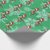 Kerstmis Dinosaur Cute Green Kinderen Cadeaupapier (Hoek)