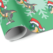 Kerstmis Dinosaur Cute Green Kinderen Cadeaupapier (Rol Hoek)