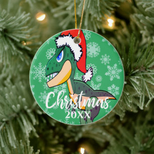 Kerstmis Dinosaur Cute Photo Green Kinderen Keramisch Ornament