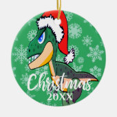 Kerstmis Dinosaur Cute Photo Green Kinderen Keramisch Ornament (Voorkant)
