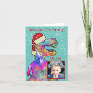 Kerstmis Dinosaur Kinder Foto Feestdagen Kaart