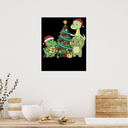 Kerstmis Dinosaur Kinder kerstboom Dinosaur Poster (Keuken)