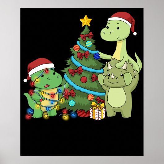 Kerstmis Dinosaur Kinder kerstboom Dinosaur Poster (Voorkant)