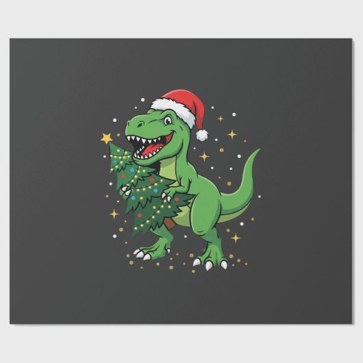Kerstmis Dinosaur Santa T Rex Cadeaupapier (Vlak)