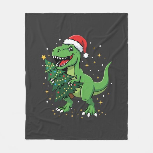 Kerstmis Dinosaur Santa T Rex Fleece Deken (Voorkant)