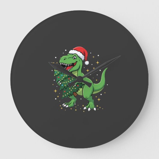 Kerstmis Dinosaur Santa T Rex Grote Klok (Voorkant)