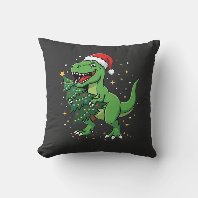 Kerstmis Dinosaur Santa T Rex Kussen (Voorkant)