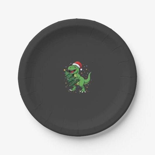 Kerstmis Dinosaur Santa T Rex Papieren Bordje (Voorkant)