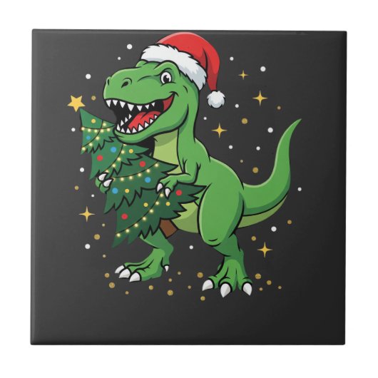 Kerstmis Dinosaur Santa T Rex Tegeltje (Voorkant)
