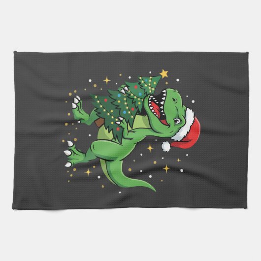 Kerstmis Dinosaur Santa T Rex Theedoek (Horizontaal)