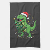 Kerstmis Dinosaur Santa T Rex Theedoek (Verticaal)