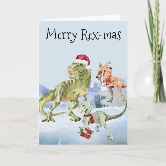 Kerstmis Dinosaur Tyrannosaur Raptor Merry Rex Kaart (Voorkant)