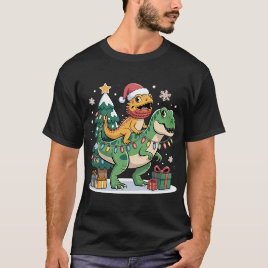 Kerstmis Dinosauriërrit met Kerstman Hagedis T-shirt (Voorkant)