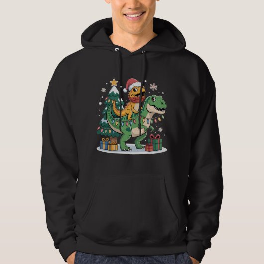 Kerstmis Dinosauriusrit met Kerstman Hagedis Hoodie (Voorkant)
