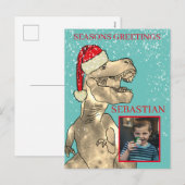 Kerstmis Dinosaurus Aangepaste Foto Feestdagenkaart (Voorkant / Achterkant)