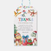Kerstmis Dinosaurus Bedankt Kaart voor Kinderen Cadeaulabel (Voorkant)